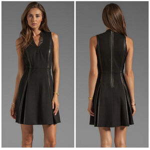 Rebecca Taylor Black Leather Panel Dress Size 8 short sleeveless flare spring